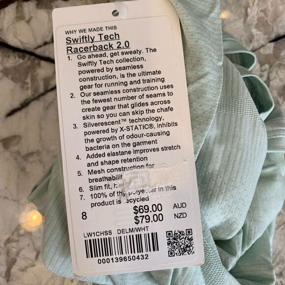NWT New LULULEMON Swiftly Tech Racerback Tank Top DELM Delicate Mint Green 8 10 - Picture 5 of 6